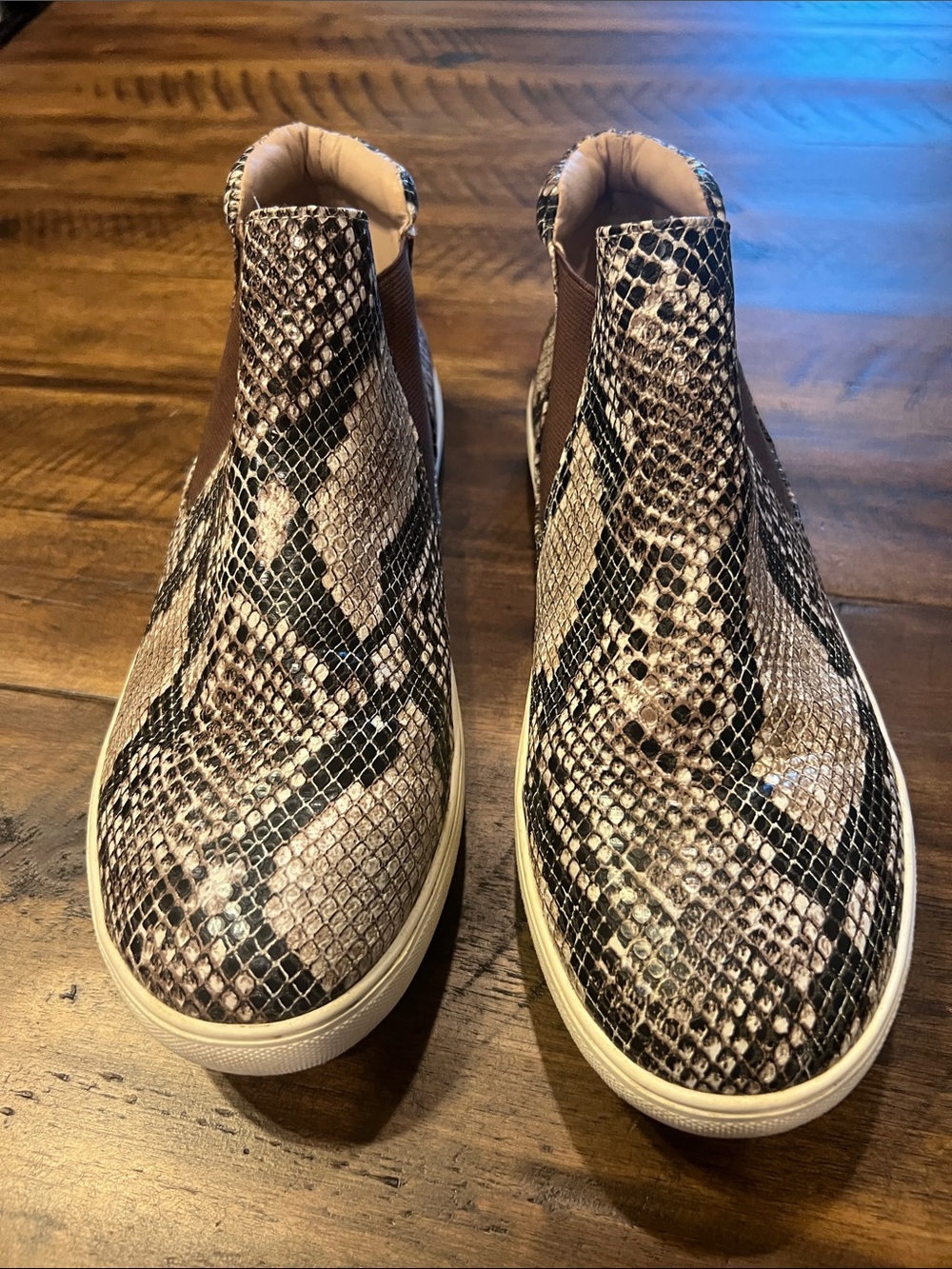 Coconuts by Matisse Womens Snake-Print Slip-On Sneakers in Brown and Cream